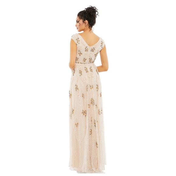 MAC DUGGAL size 10  EMBELLISHED WRAP OVER CAP SLEEVE A-LINE GOWN Dress - Picture 2 of 9